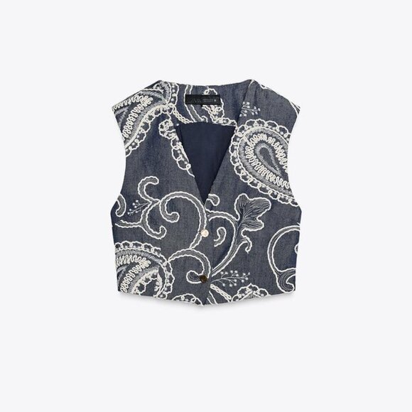 NWT Embroidered Cropped Vest Top - Picture 2 of 3